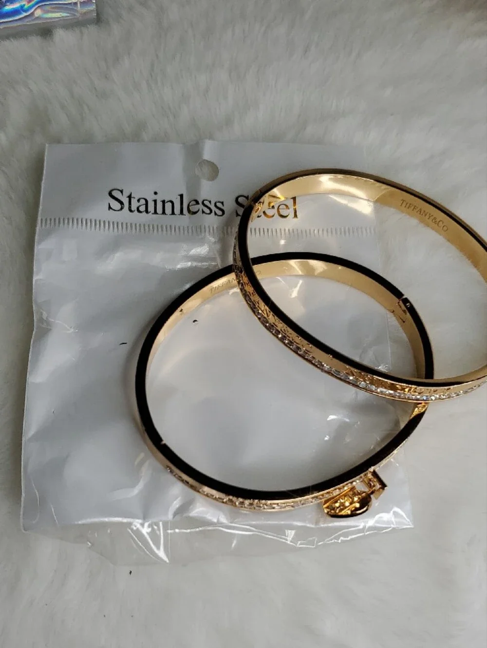 Fashion Jewelry Tiff  Gold-Tone Crystal Bangle Bracelets with Heart Charm
